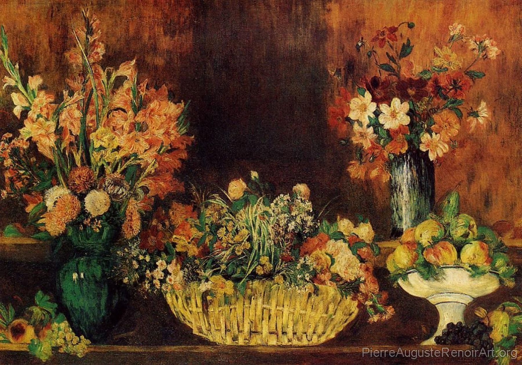 Vase, Basket of Flowers and Fruit